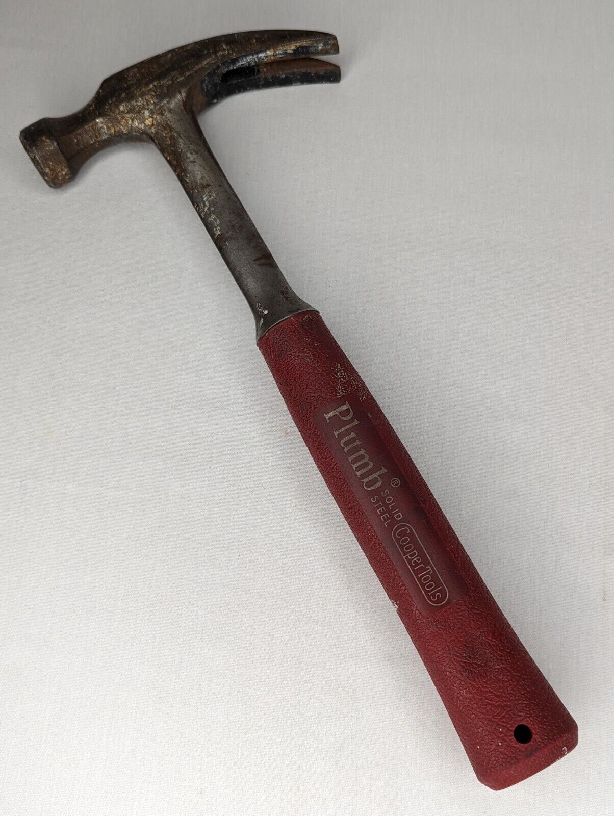 Vintage Plumb Solid Steel Straight Claw Hammer with Red Grip