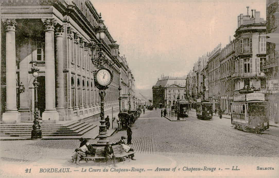 Bordeaux France Postcard Cours du Chapeau-Rouge Trams Street Clock LL