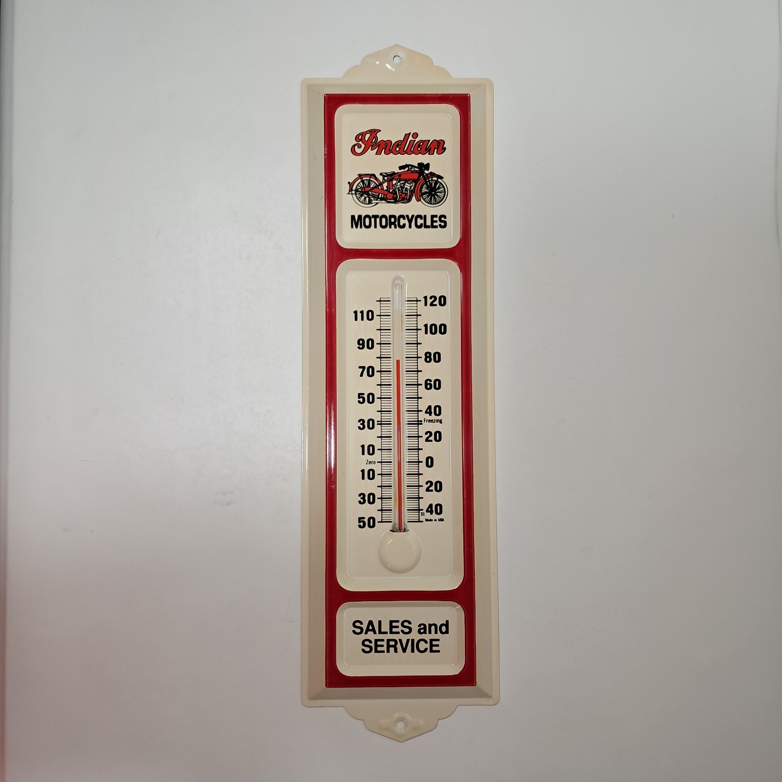 Vintage Indian Motorcycles Sales & Service Metal Wall Thermometer  13.25”