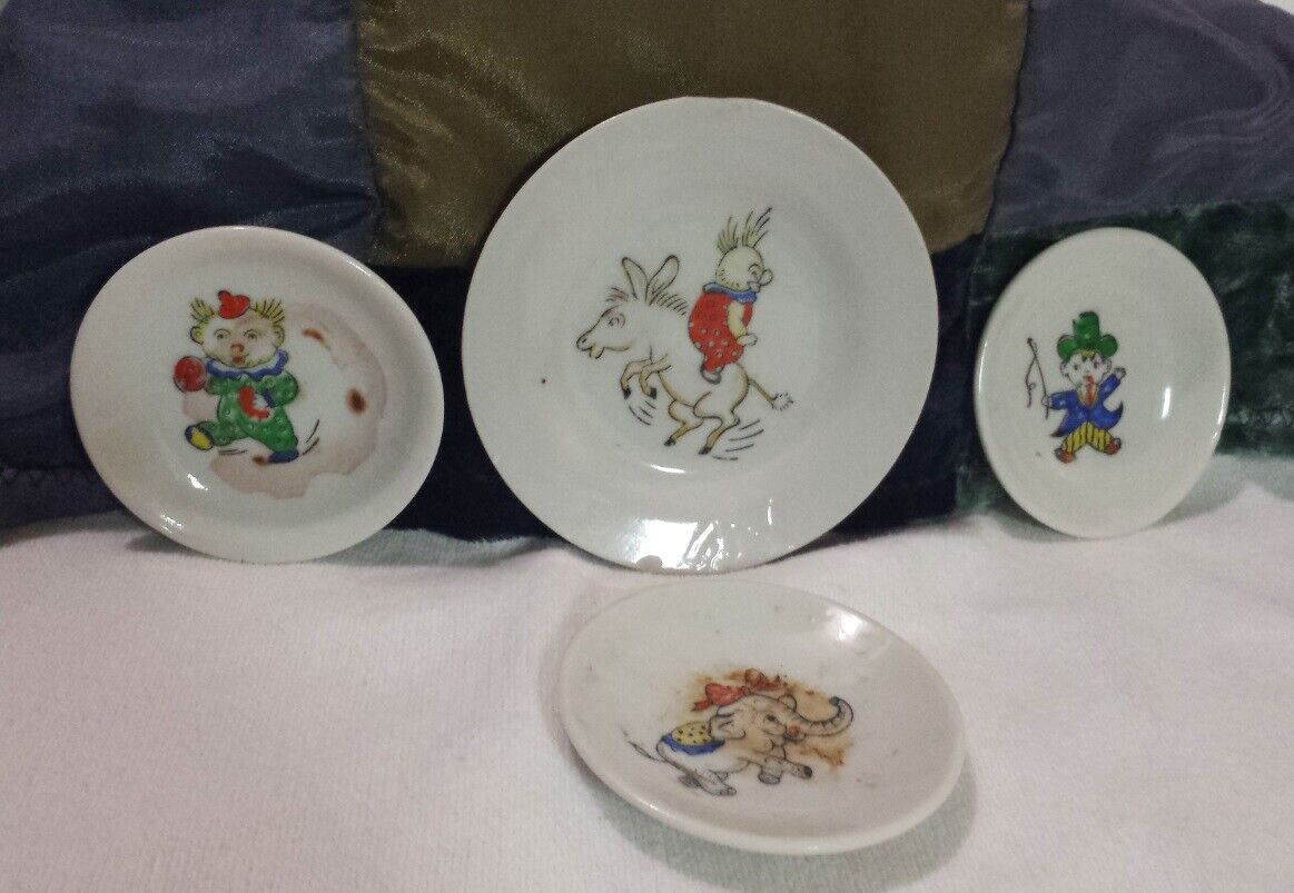 Vintage Lot/ 4 Japan Stamped Mini Plates [3 Matching in Size] White Hand Painted