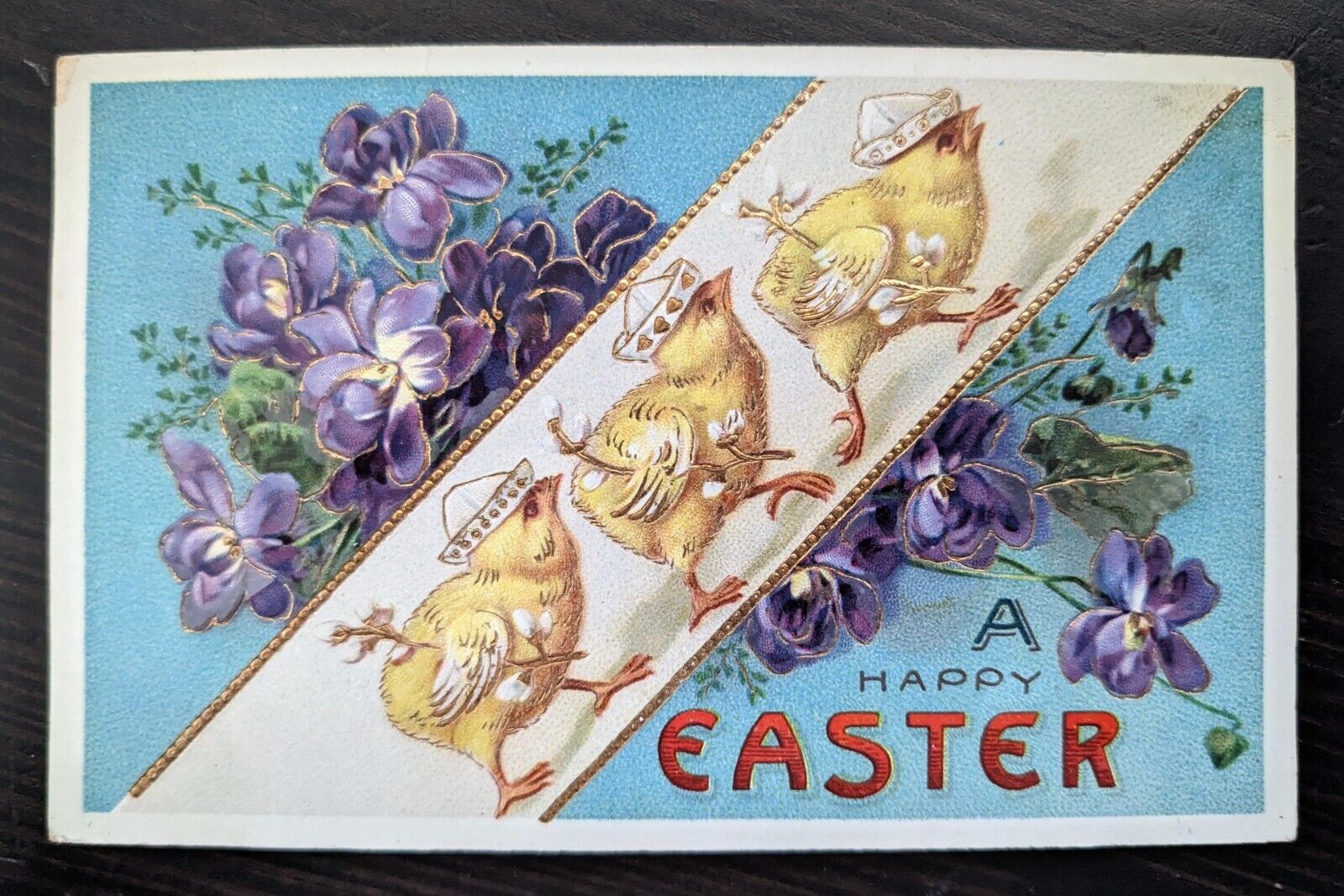Easter Chicks March in Hats Embossed & Gilded Series #7127 Vintage Postcard