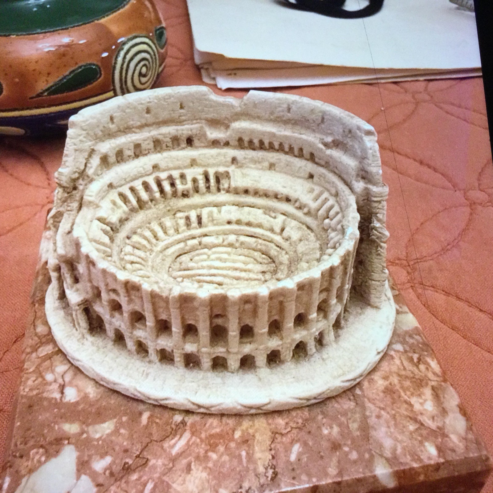 Vintage Lorenfa Rome Colosseum Resin Model on Italian Marble Base with Tag ROMA