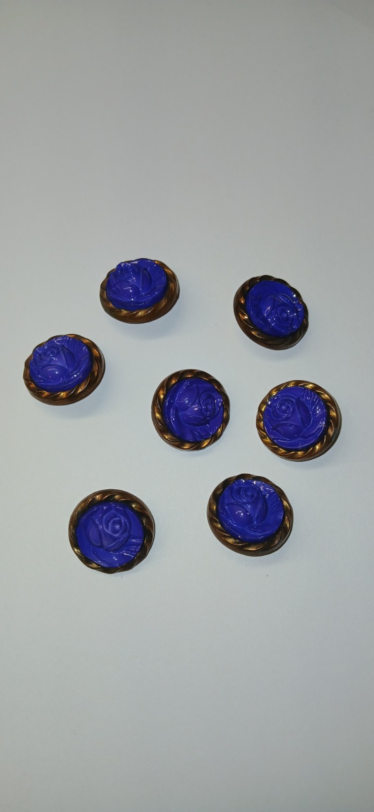 🔘 Vintage 1960\'s Cobalt Blue Cameo Buttons Lot Of 7 With Brass Backing 🔘 Vintage 1960\'s Cobalt Blue Cameo Buttons Lot Of 7 With Brass Backing