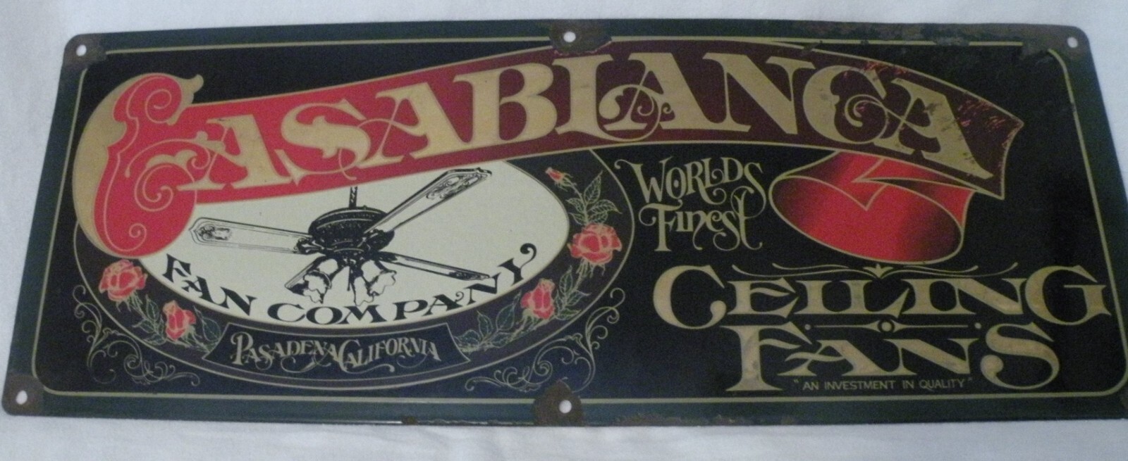 Casa Blanca Thick Porcelain Sign - Worlds Finest Ceiling Fan Pasadena California