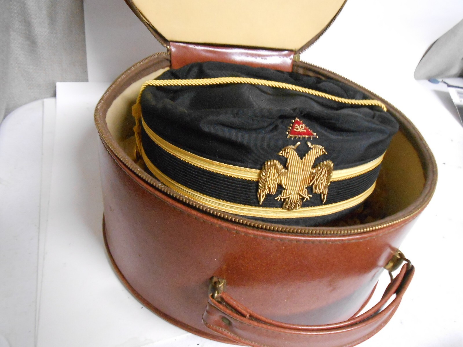 Vintage 32nd Degree Freemason Dbl Eagle Masonic Scottish Rite Hat w/Carry Case