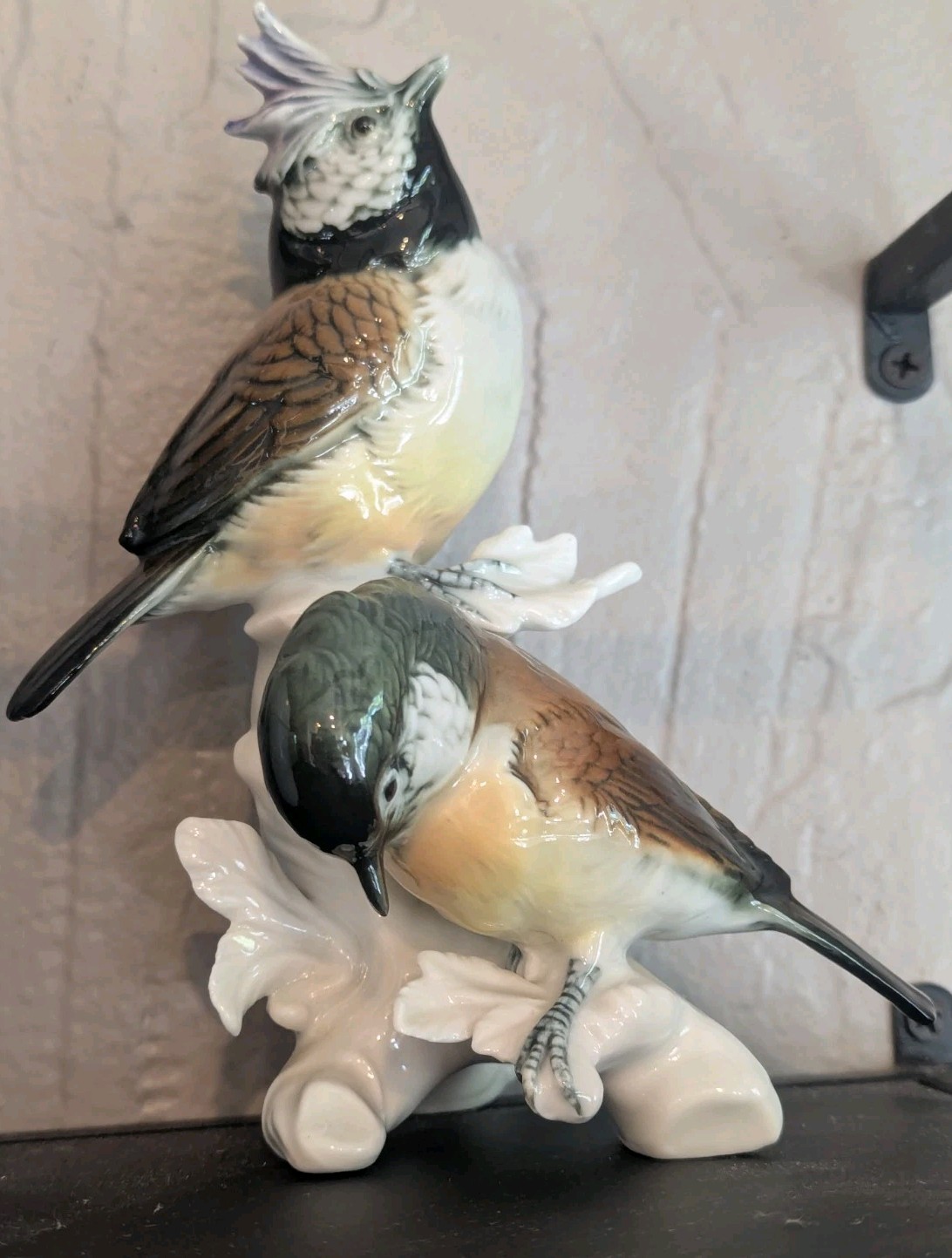 Vtg Karl Ens Porcelain Bird Figurine Crested Titmouse & Coal Tit Blue Mark LG 7\ Vtg Karl Ens Porcelain Bird Figurine Crested Titmouse & Coal Tit Blue Mark LG 7\