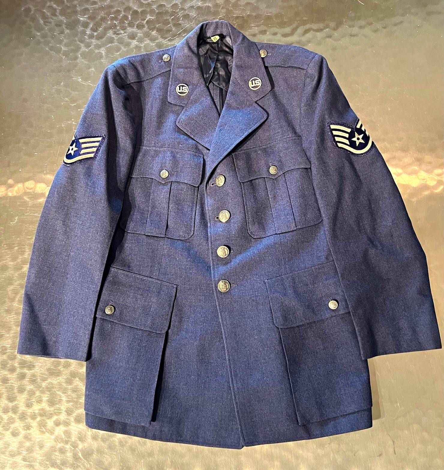 VTG US Air Force Blue Wool Serge Service Coat Blue-84 18oz Militaria 38PS