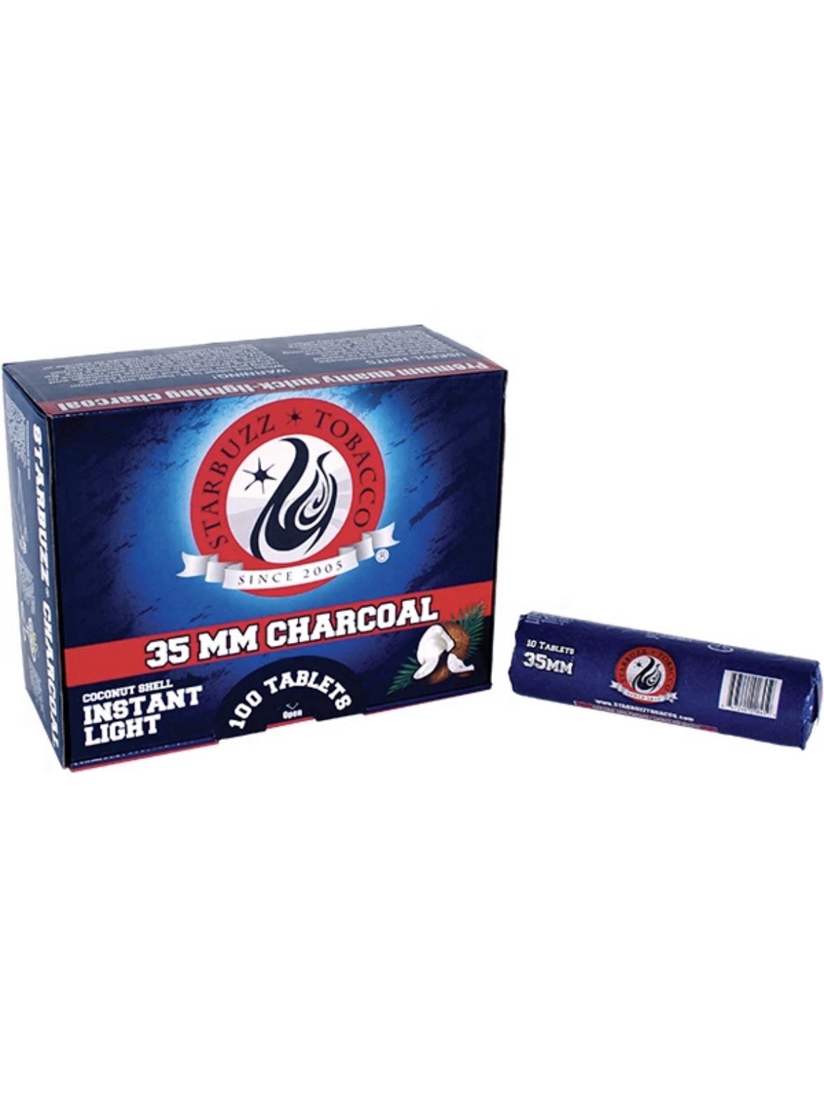 Starbuzz Coconut Shell Premium Quality Quick Light Charcoal 35MM- 100 Piece Box