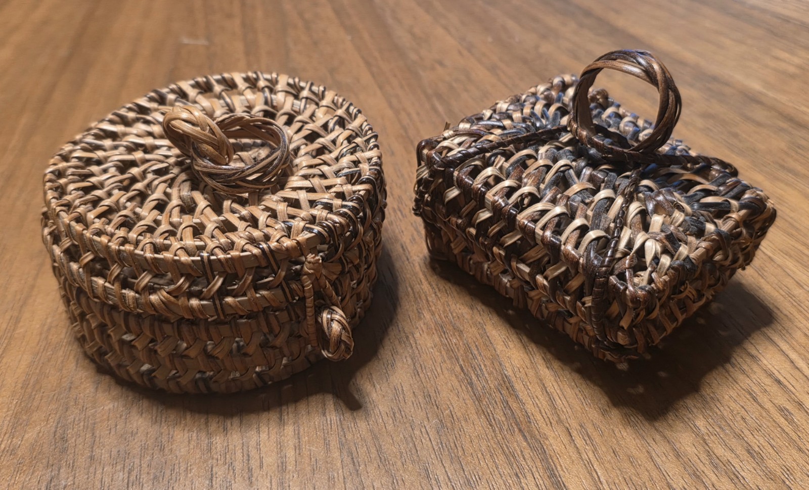 Vintage Ifugao Rattan Basket Pair Antique Philippine Cordillera Tribal Box Lot 