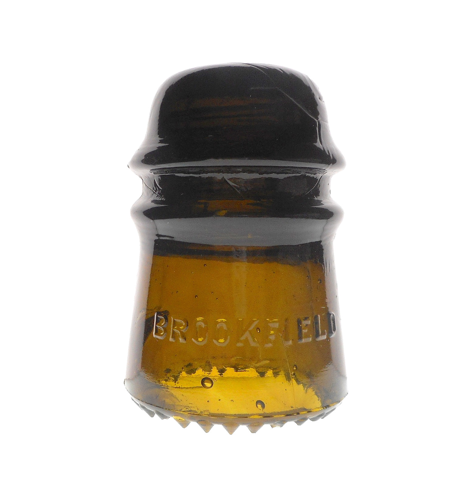 Great Olive Amber CD 121 Brookfield Sharp Drip Toll Style Glass Insulator