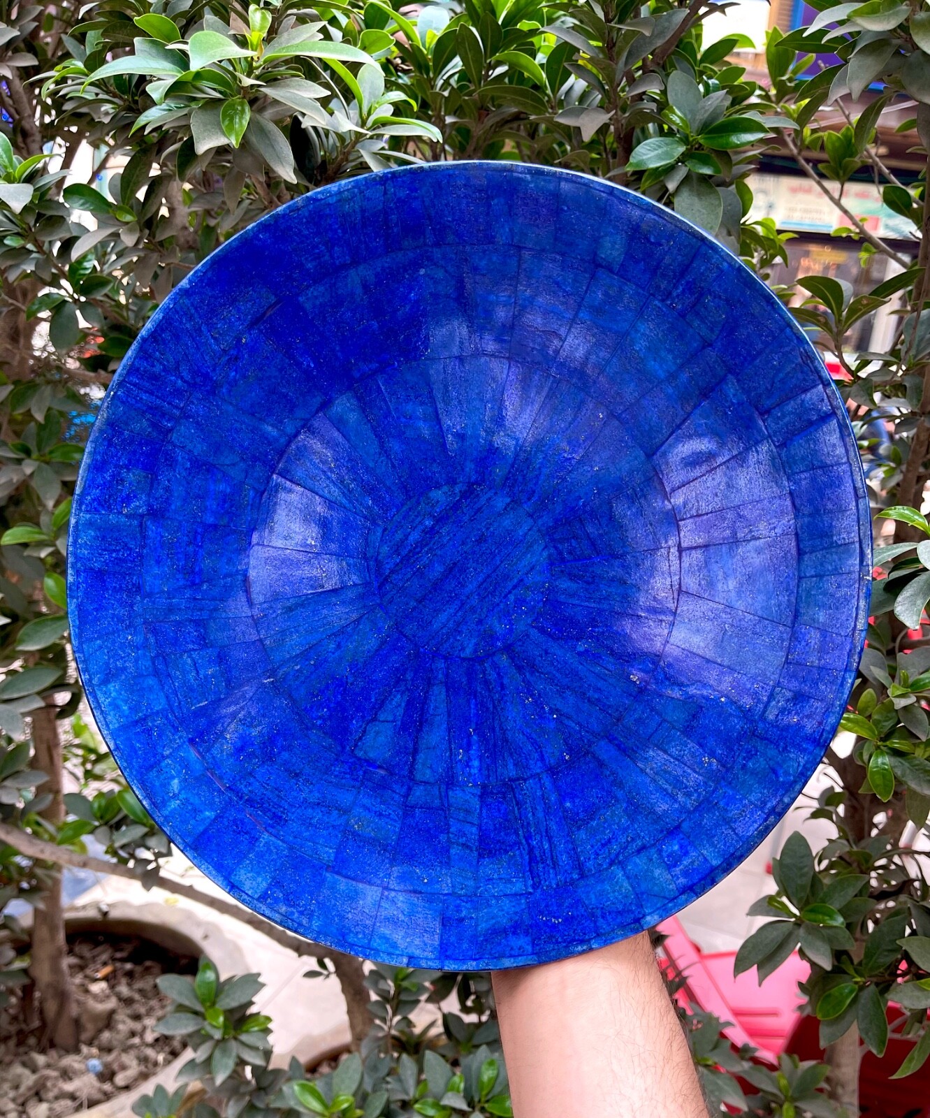 1.5kg natural blue lapis lazuli handmade carving Dinner plate from Afghanistan.