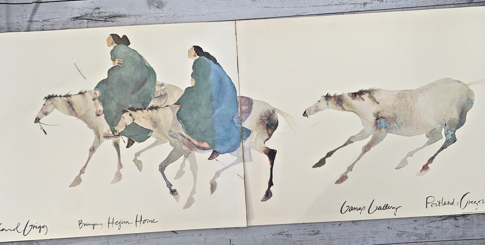 Carol Grigg Framed Lithograph BRINGING HEJIRA HOME Native American Horse 5.5\' W