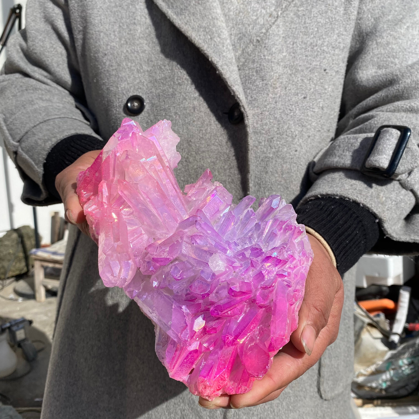 1077g Large Titanium Rainbow Aura Quartz Crystal Cluster Bismuth Rough Specimen