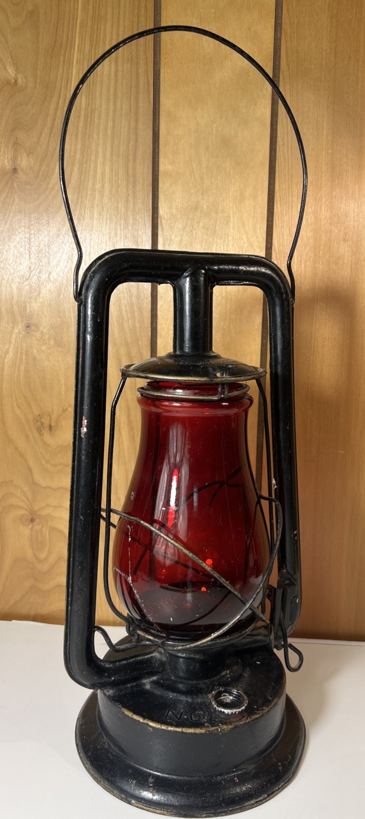 Antique Reagle Kerosene VTG Oil Lantern No 0 Pat 1890 1907 Red Glass Broken