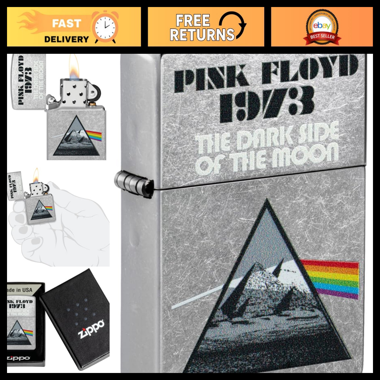 Vintage 1973 Pink Floyd Design Chrome Pocket Lighter - Made in USA, Collectible