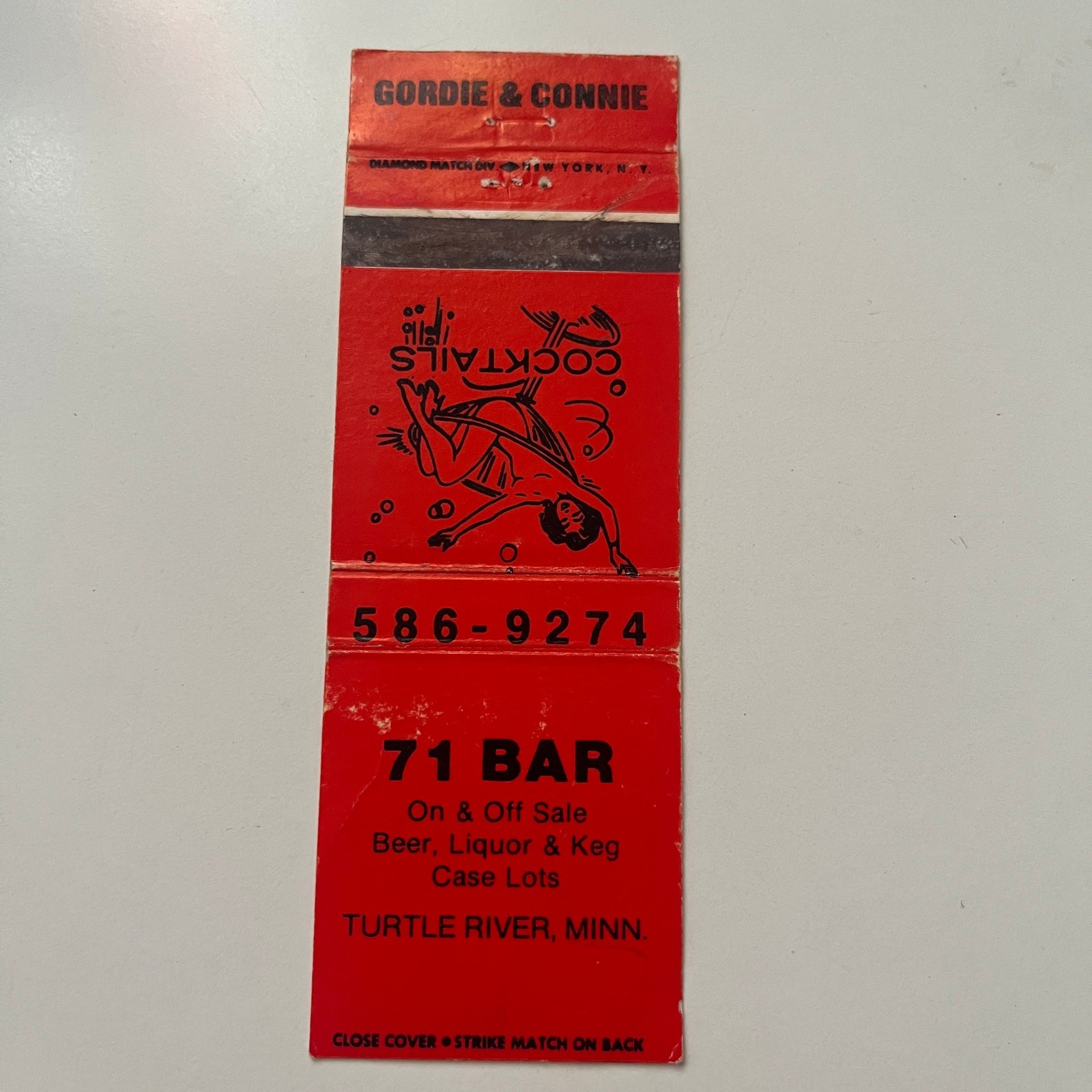 71 Bar On & Off Sale Case Lots Turtle River MN Vintage Matchbook Cover SMB35-4