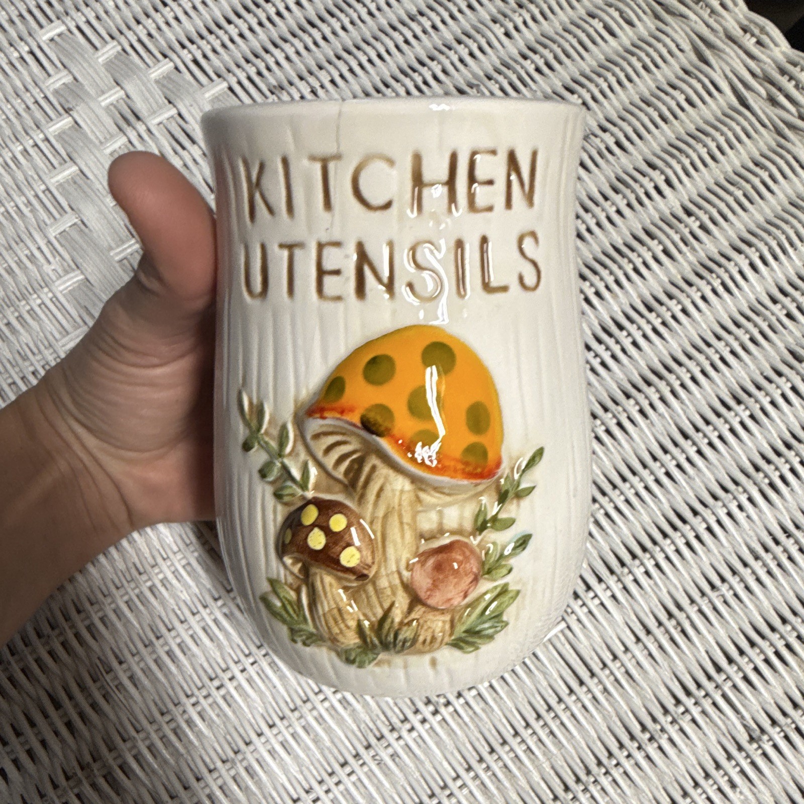 vintage Sears and Roebuck marked 1978 Merry Mushroom Kitchen Utensil Holder