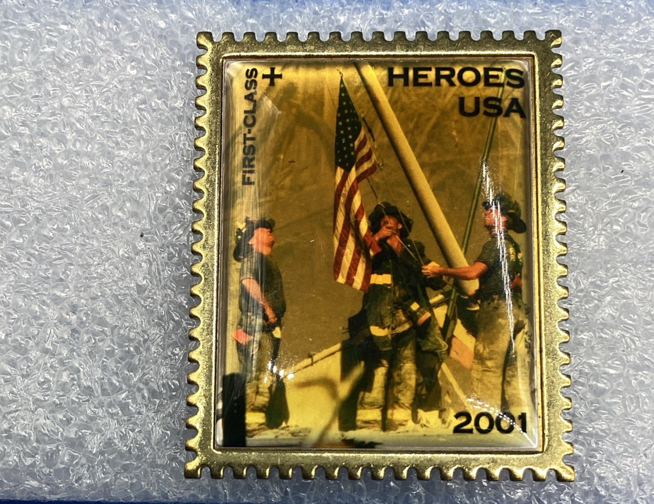 Vintage 2001 Heroes USA Firefighters Flag Stamp Lapel Pin Winco Official USPS