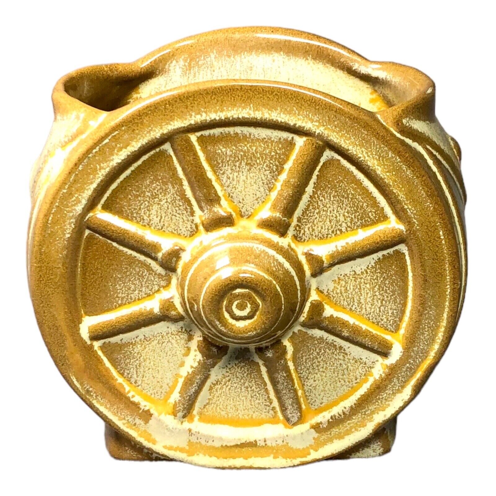 Frankhoma Wagon Wheel Ada Clay Sugar Bowl 1940s Desert Gold Excellent Condition