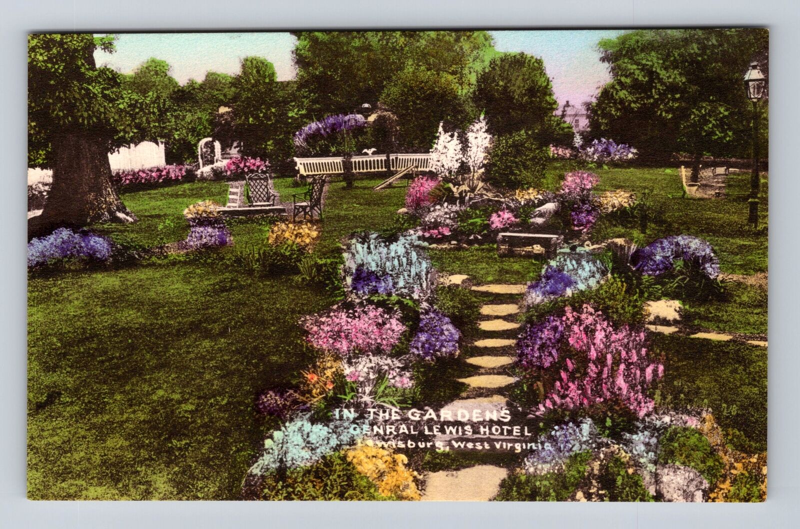 Lewisburg WV-West Virginia, The General Lewis Hotel Gardens Vintage Postcard
