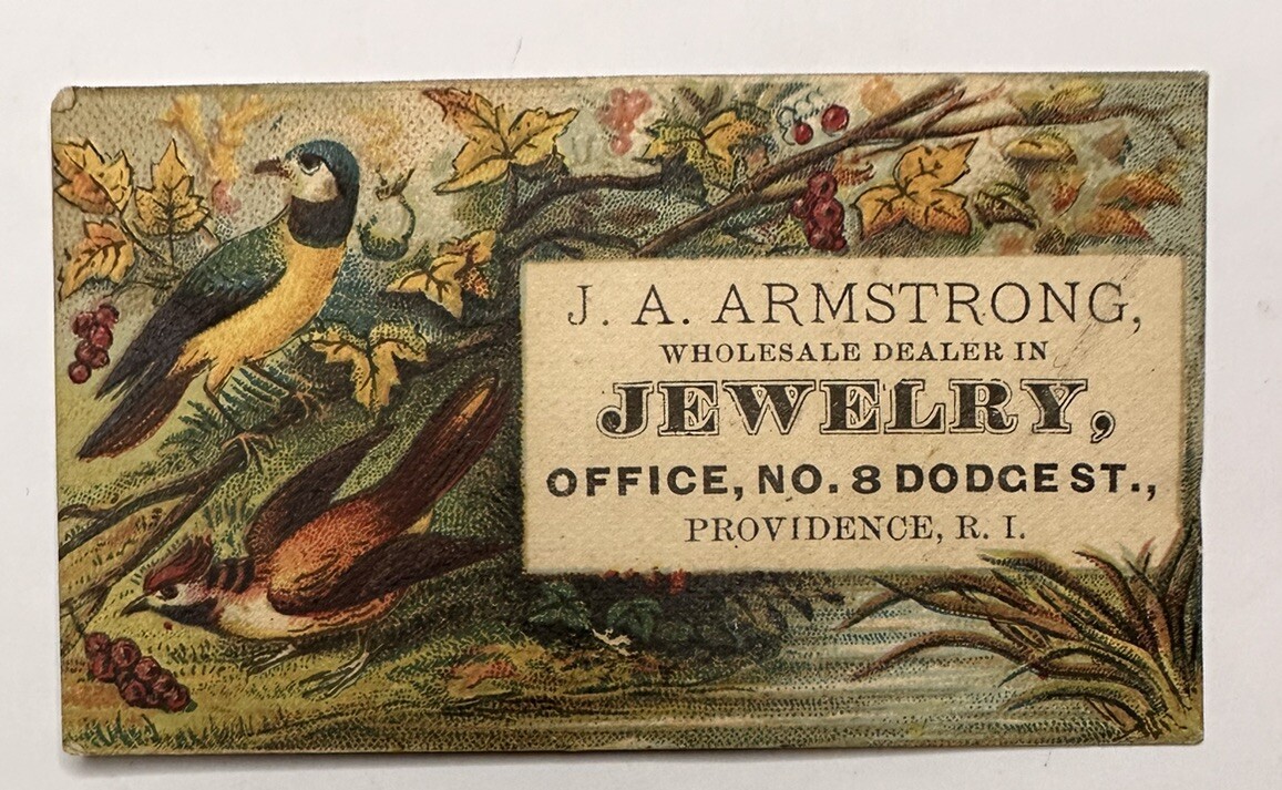 Victorian jewelers trade card c1880s JA Armstrong 8 Dodge St Providence RI B68