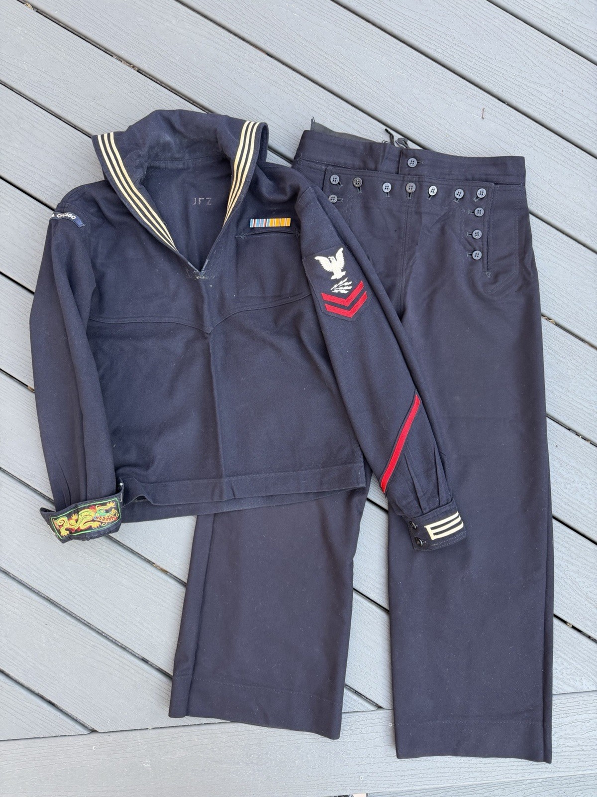 WWII US Navy Dress Blue Uniform Liberty Cuffs Radioman 2nd Class USS Chicago