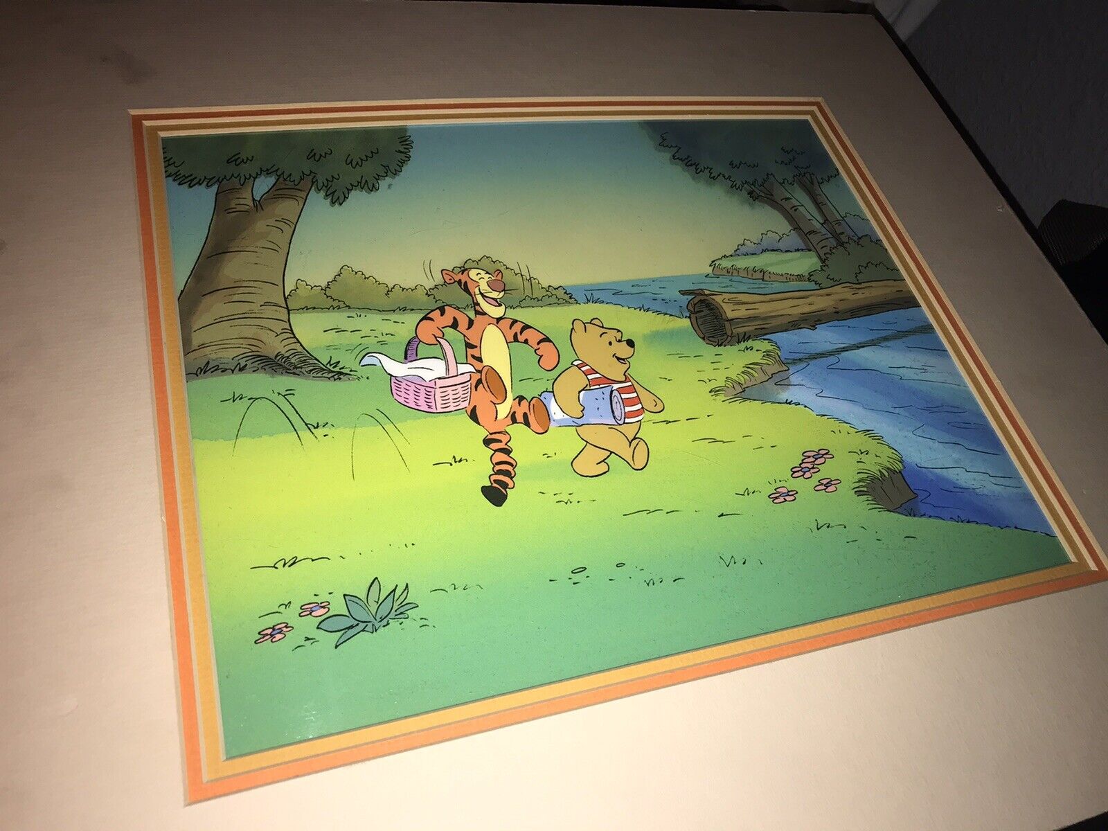 Winnie The Pooh& Tigger Original Animation Production Cel W/ Background