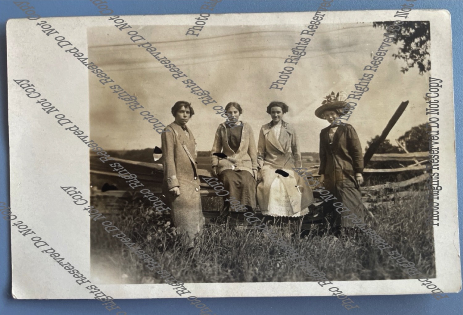 Vintage RPPC 4 Edwardian Era Women on Fence Real Photo Postcard, As Is Vintage RPPC 4 Edwardian Era Women on Fence Real Photo Postcard, As Is