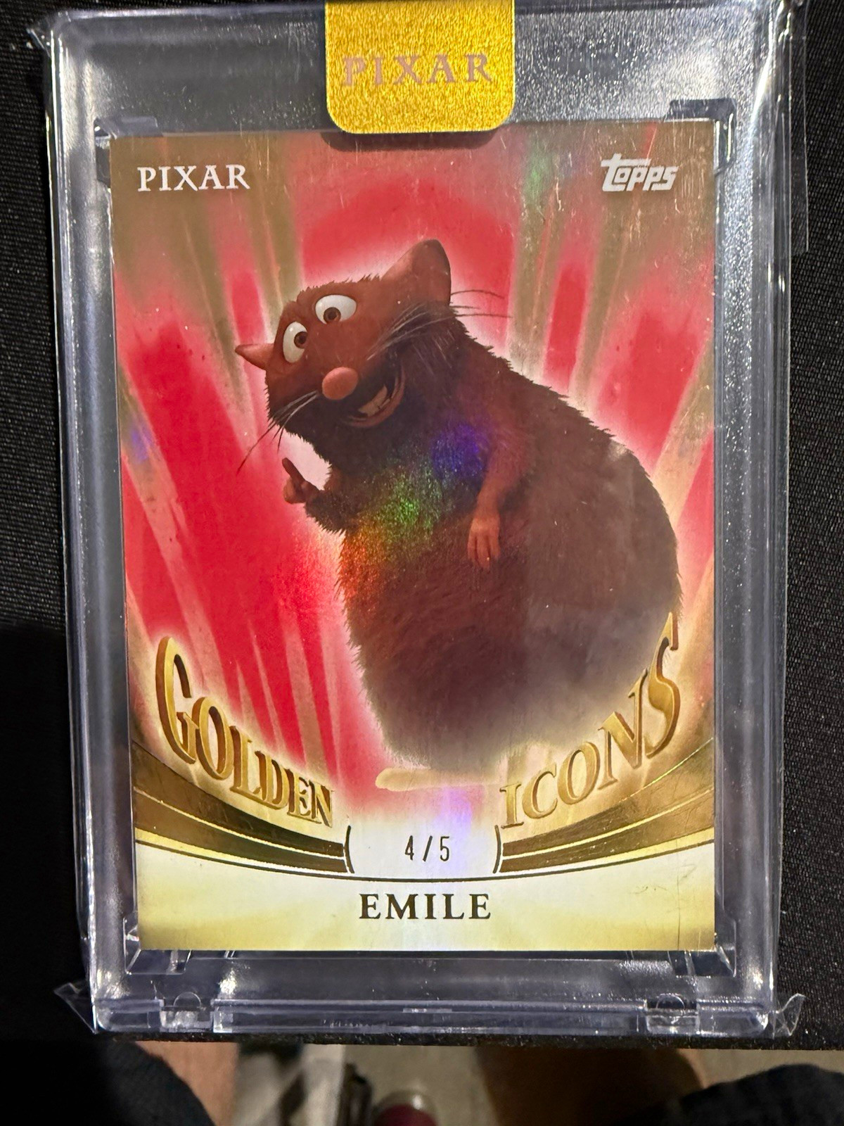 2025 Topps Pixar Gold Emile Ratatouille Golden Icons Red Parallel 4/5 Encased 