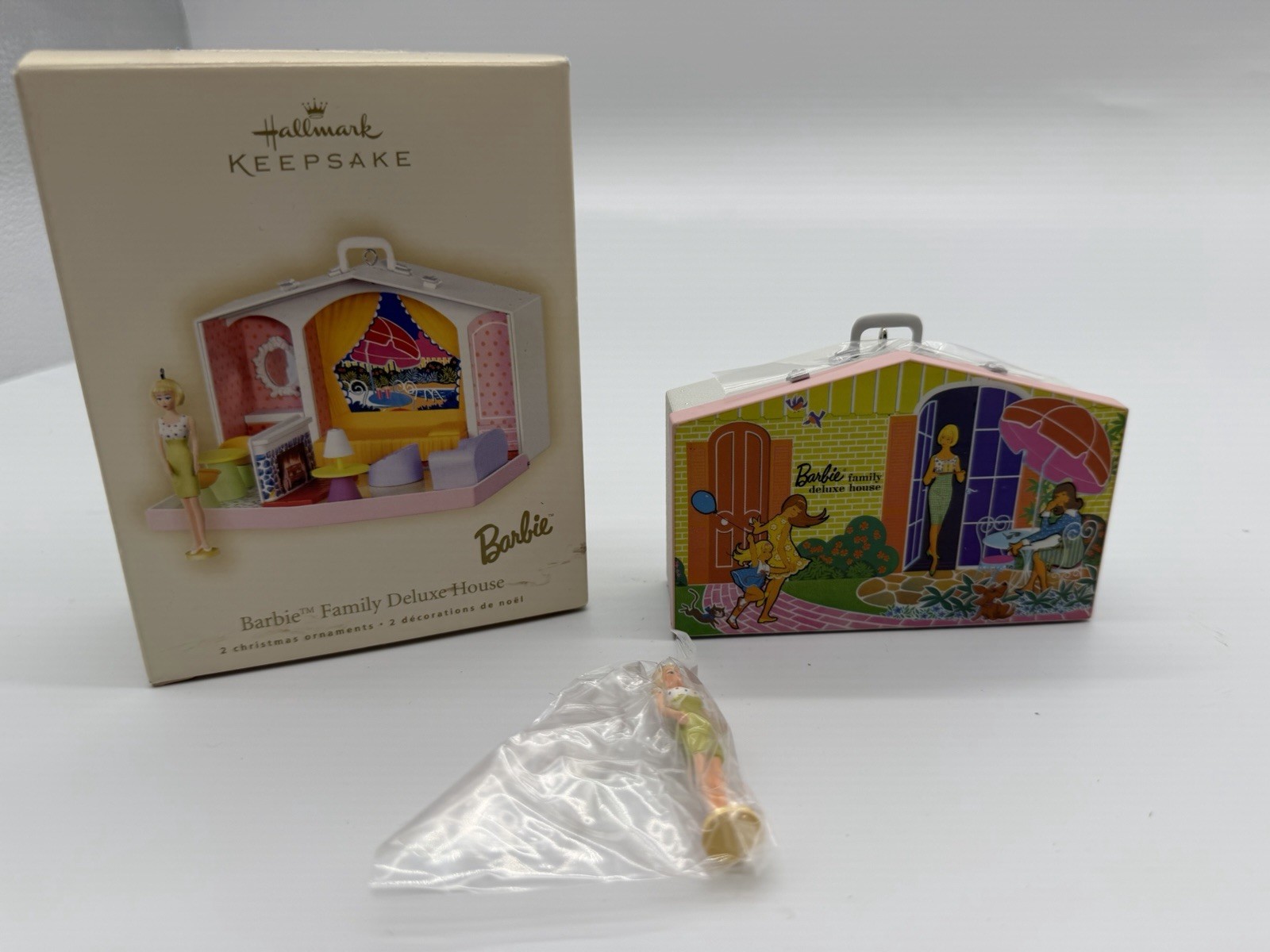 Hallmark Keepsake 2007 Barbie Family Deluxe House 2 Pieces Ornament Rare NIB