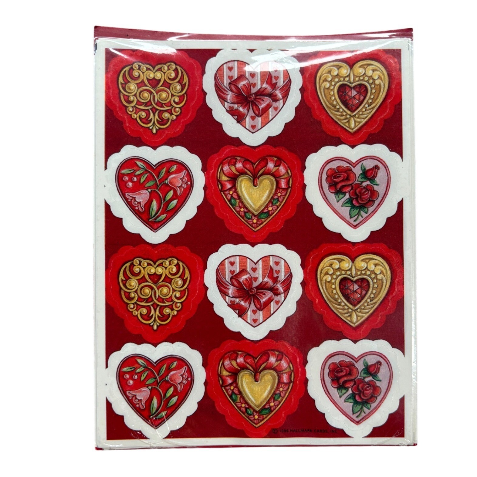 Vintage 1996 Hallmark Valentine Heart Stickers Ornate Red Gold Roses Romantic