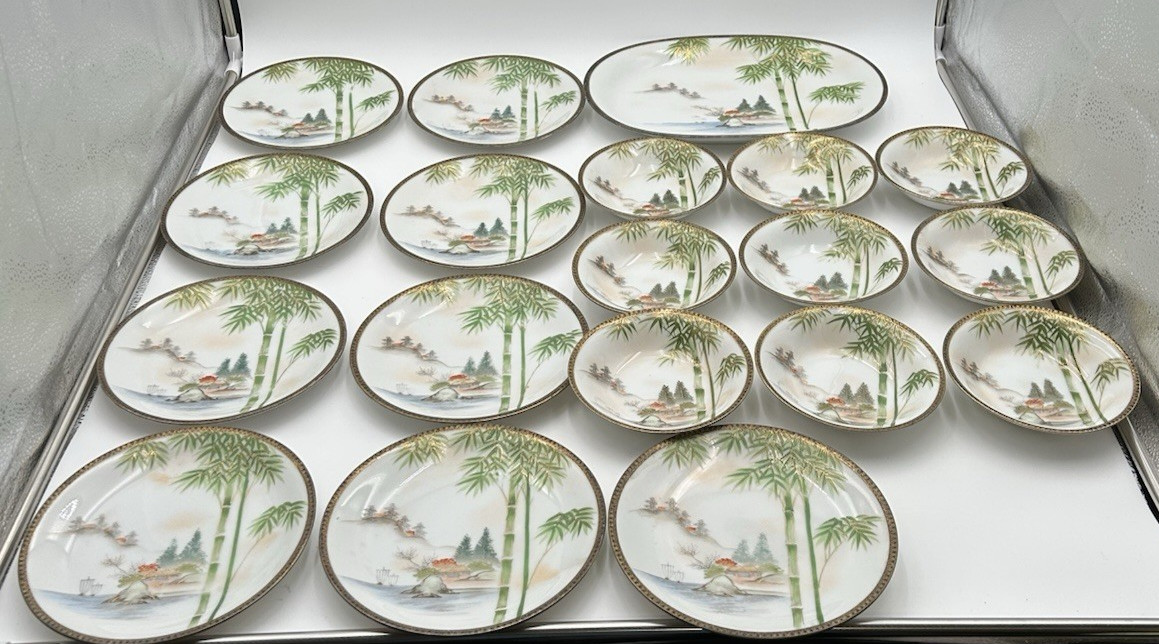 Vntg Japanese Fujiyama Kutani Ware Porcelain Yokohama Lot Plates Bowls Platter