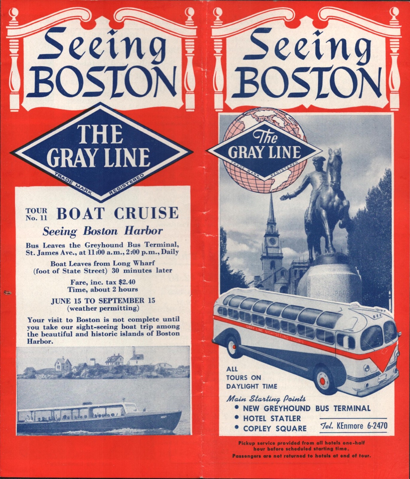 1940s SEEING BOSTON, MASSACHUSETTS vintage sightseeing brochure GRAY LINE BUSES