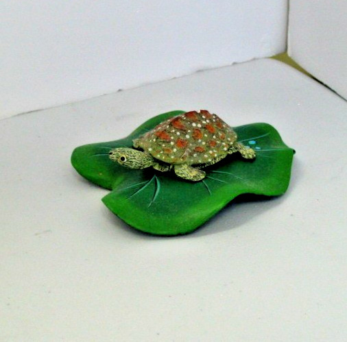 Vintage  Two-piece Porcelain Turtle Figurine Lying on Lily Pad, ~4.5\