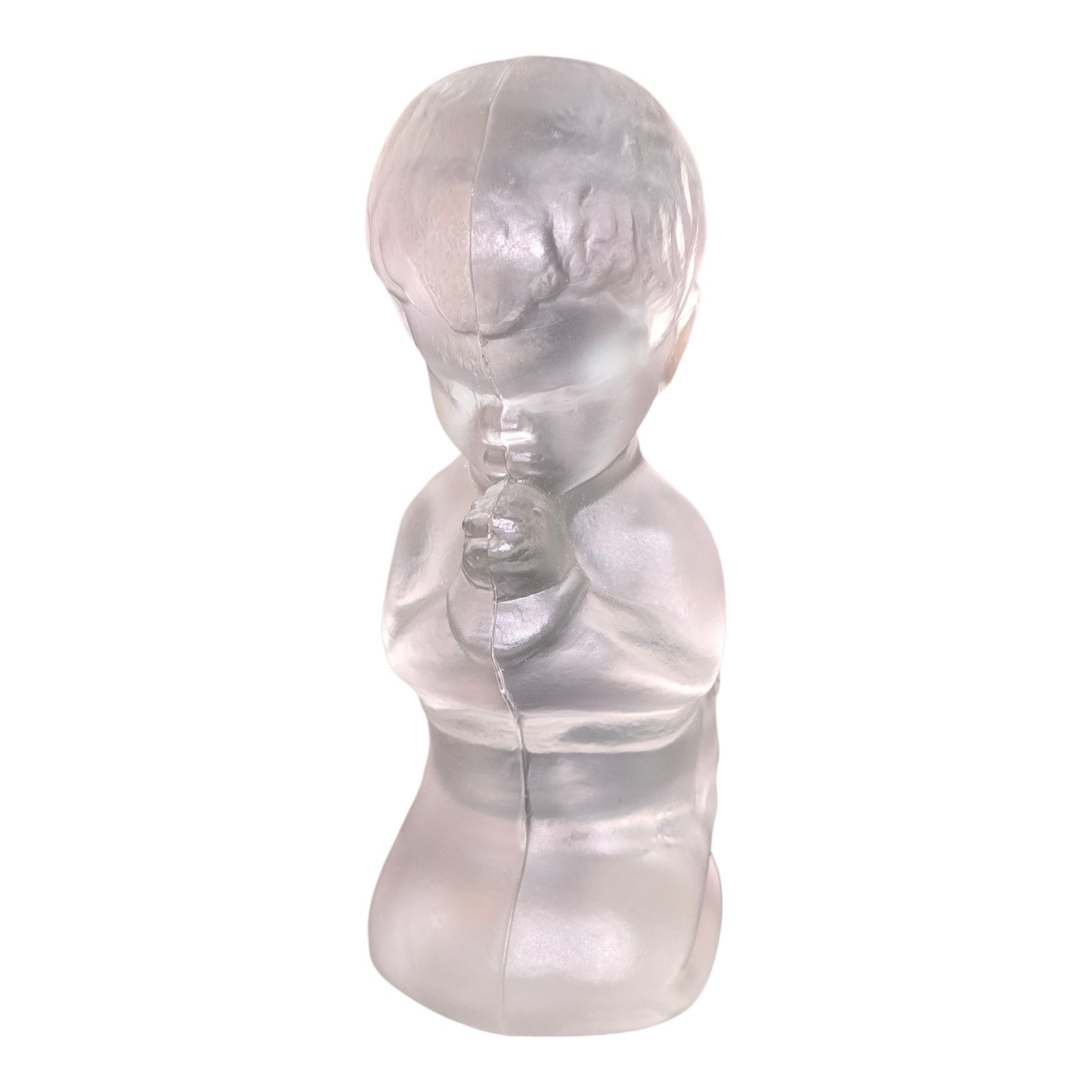 Vintage Frosted Pressed Glass Praying Boy Figurine 4” Satin Glass Religious...