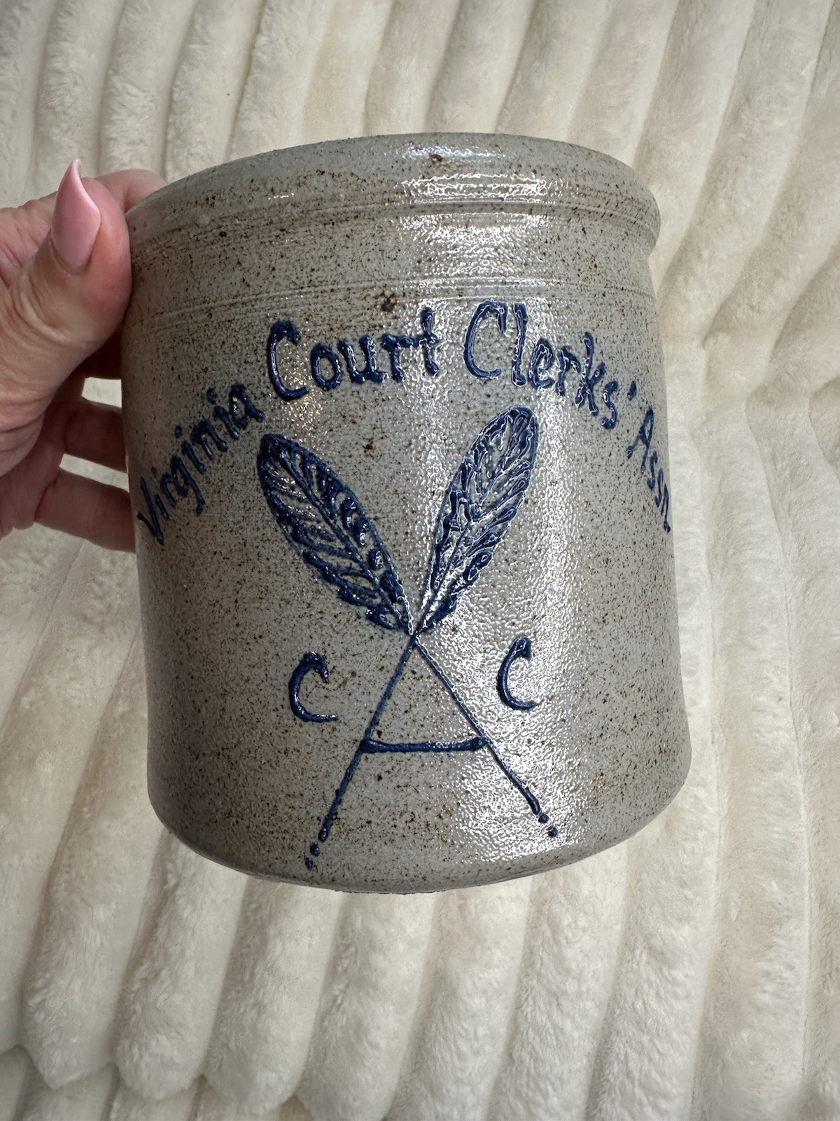 Rockdale Union Stoneware Virginia Court Clerks\' Association Handmade Crock Gray…
