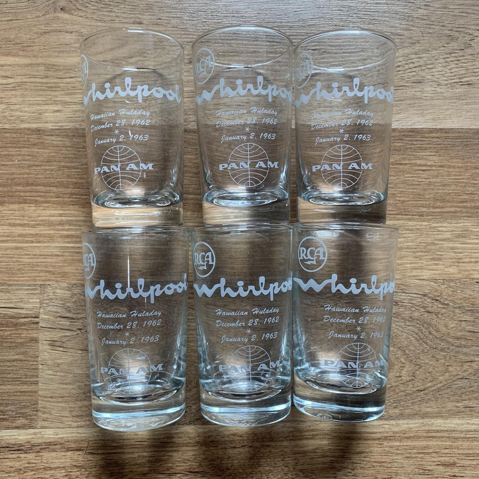Rare Vintage NOS 1962 Pan Am RCA Whirlpool Glass Set of 6 Aviation