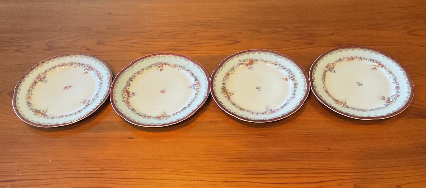 Set Of 4 Antique 19th Century KPM German Porcelain 7.25 “Plates W/ Floral Motif