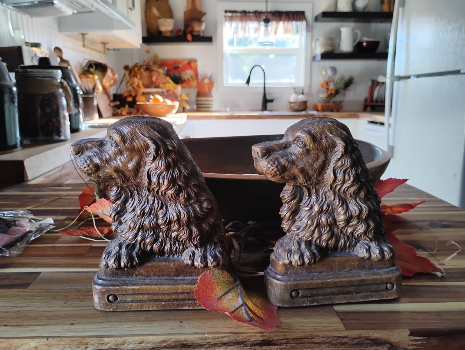 Bookend Set Vintage Irish Setter/Cocker Spaniel Dog Syroco-Orna Wood Mid Century