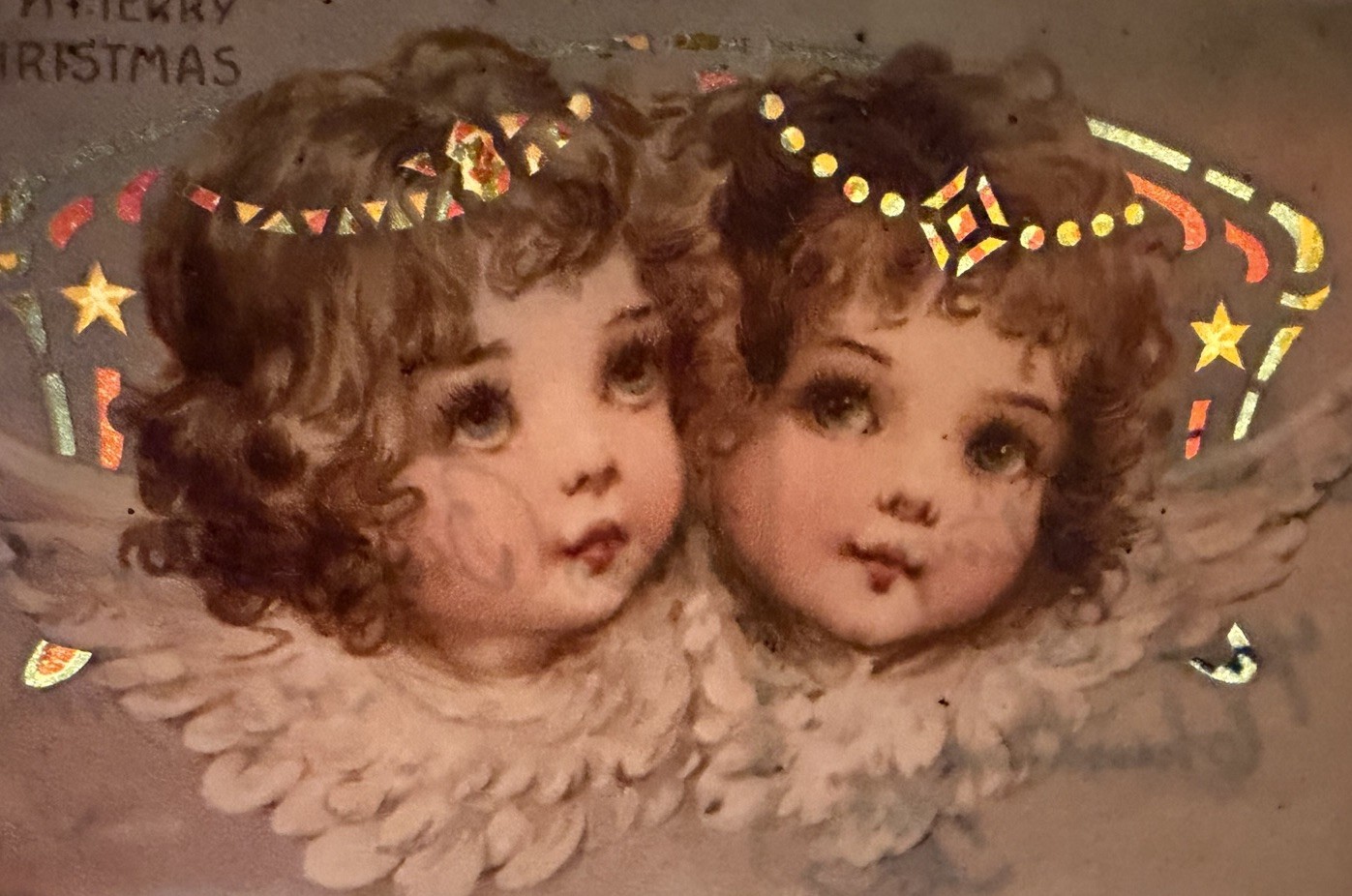 Exceptional~Christmas~Hold to Light Angels~Novelty HTL  Brundage Postcard -s620