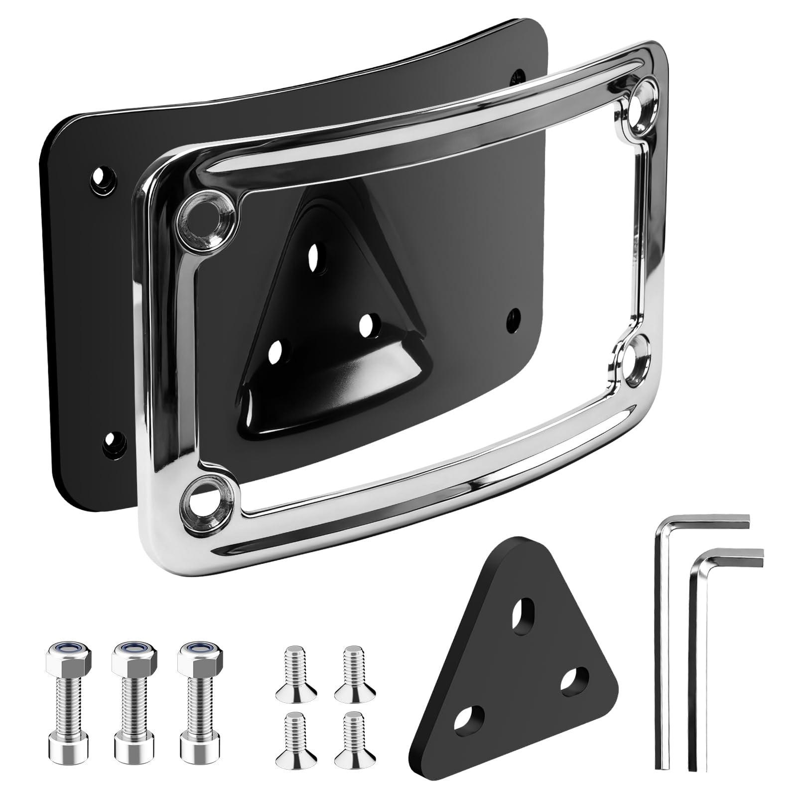 3148 Curved Laydown License Plate Mount W/Frame for Harley Davidson 3 Hole
