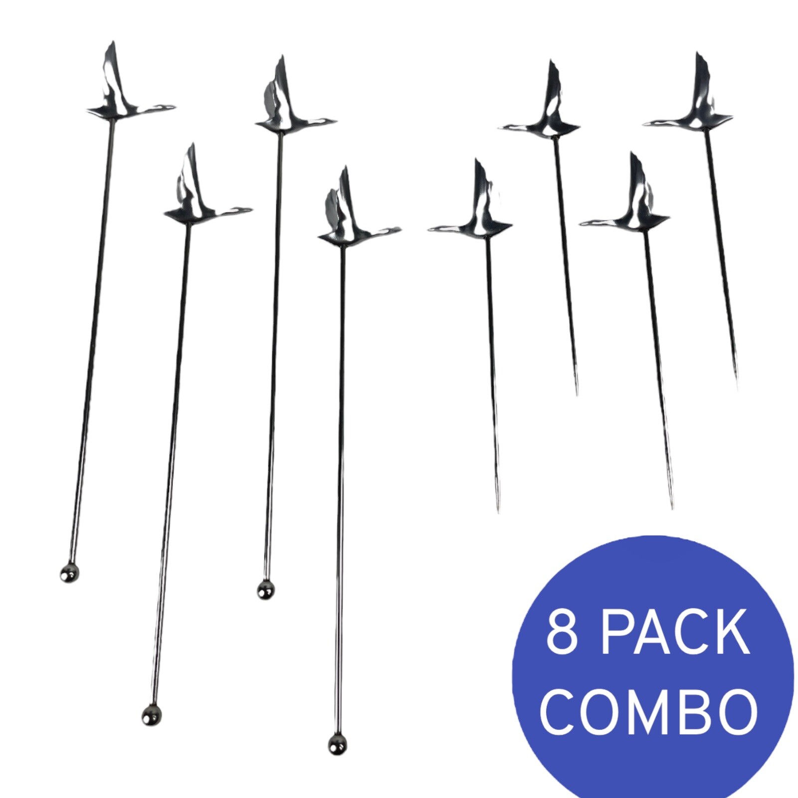 8PK Grey Goose Vodka Stainless Steel 4 Olive Picks 4 Stir Rods Swizzle Sticks
