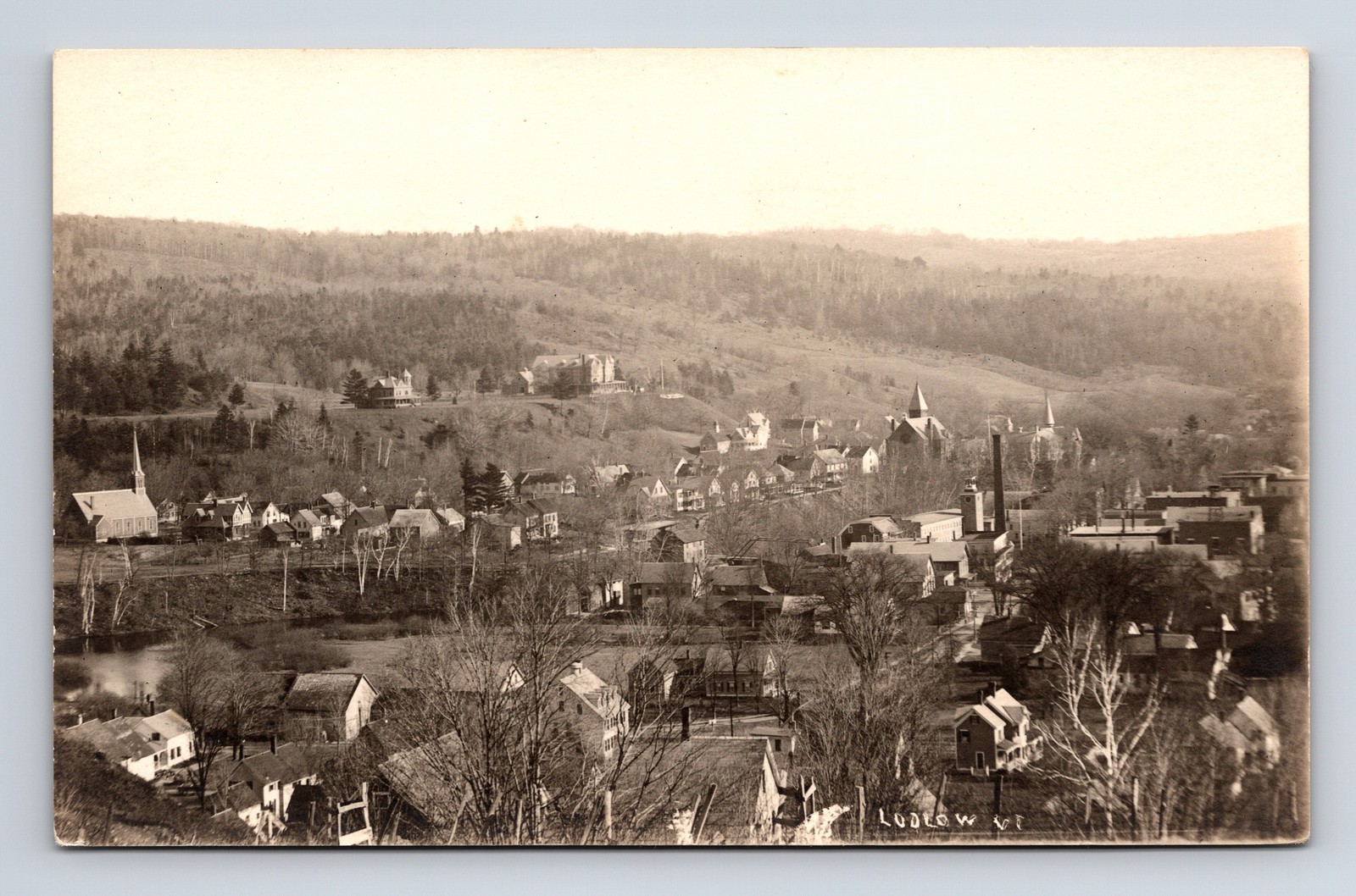 RPPC Aerial View Ludlow Vermont VT Real Photo Postcard