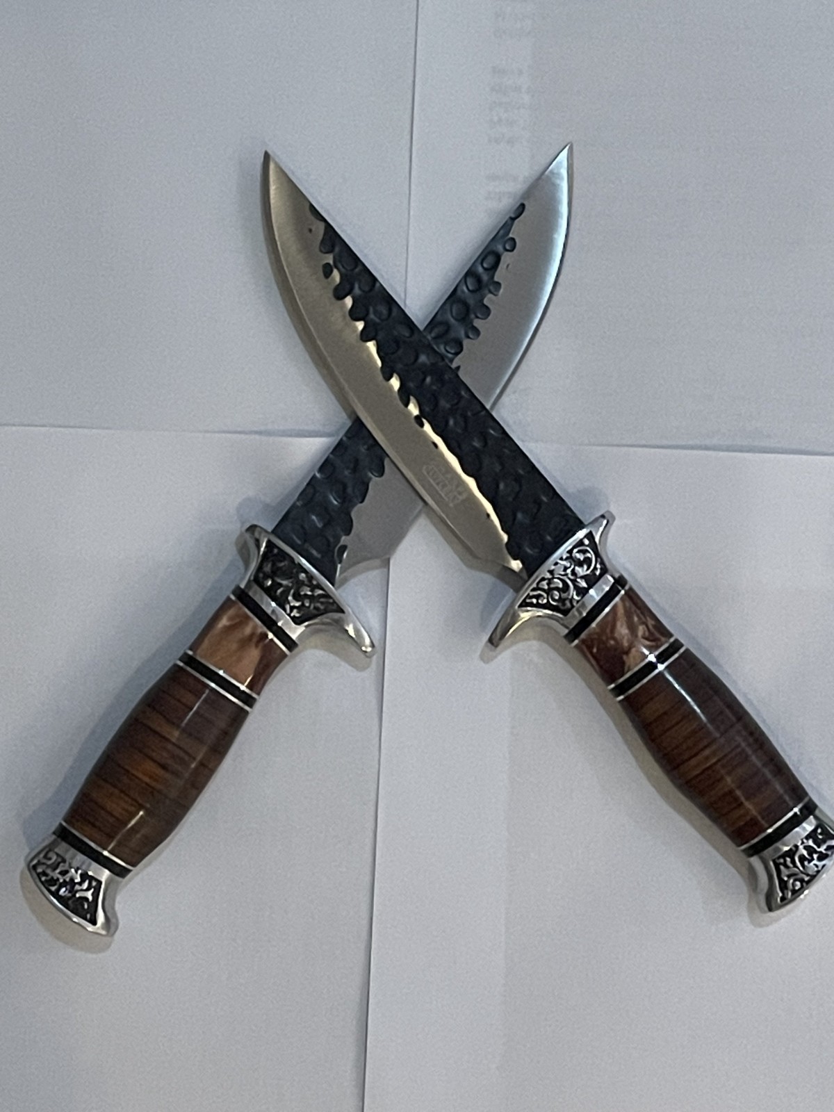 Sharps Cutlery Fixed Blade Knife Lot 2 Hammered Finish Bowie Hunting Knives