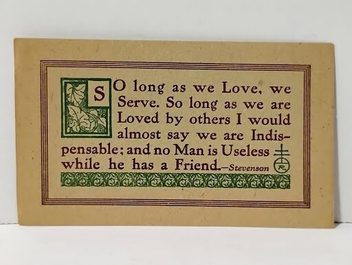 Rare Roycroft Elbert Hubbard Early 1900s Motto Card Antique Arts & Crafts Era