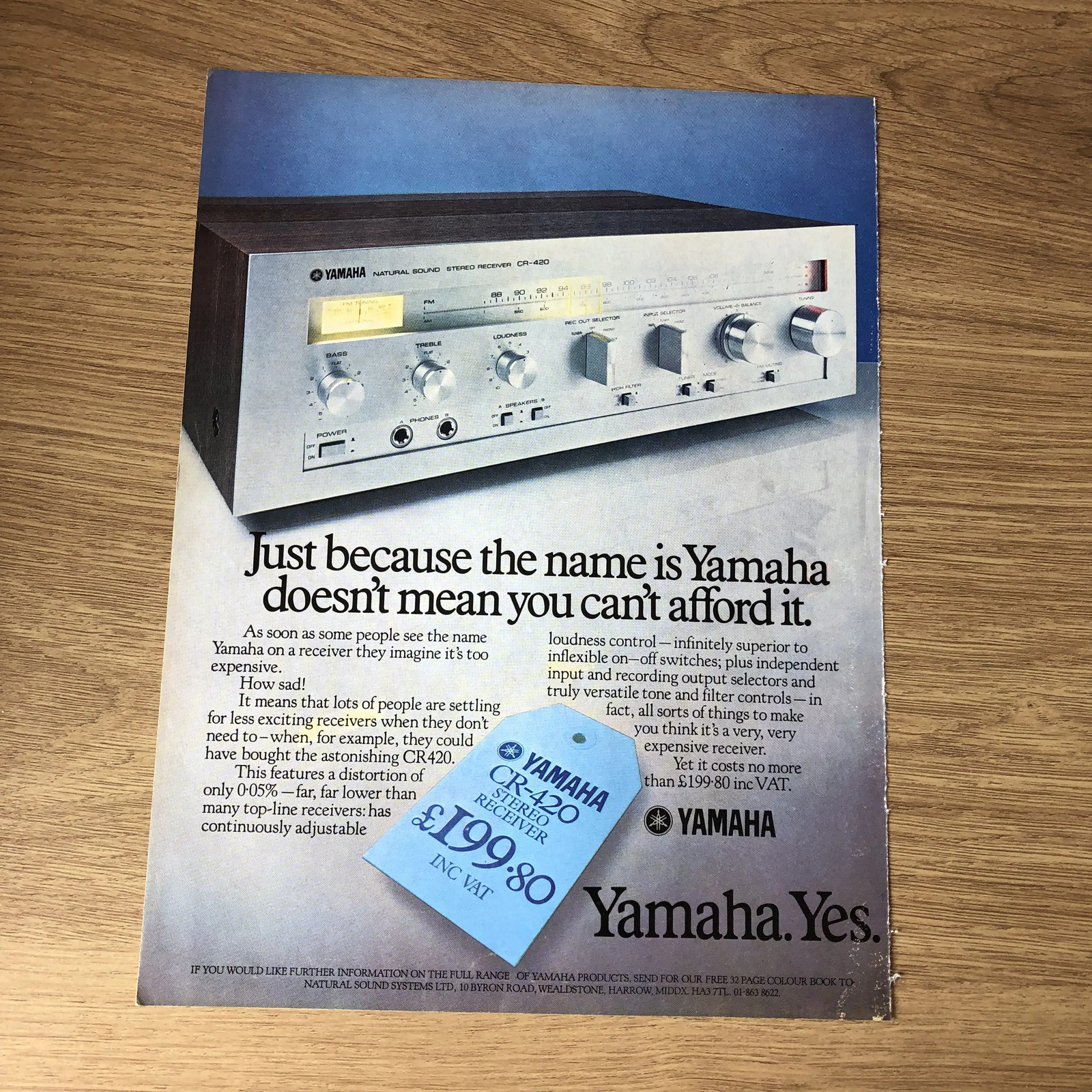 HIFIS06 MAGAZINE ADVERT 11X8 YAMAHA NATURAL SOUND STEREO RECEIVER CR420