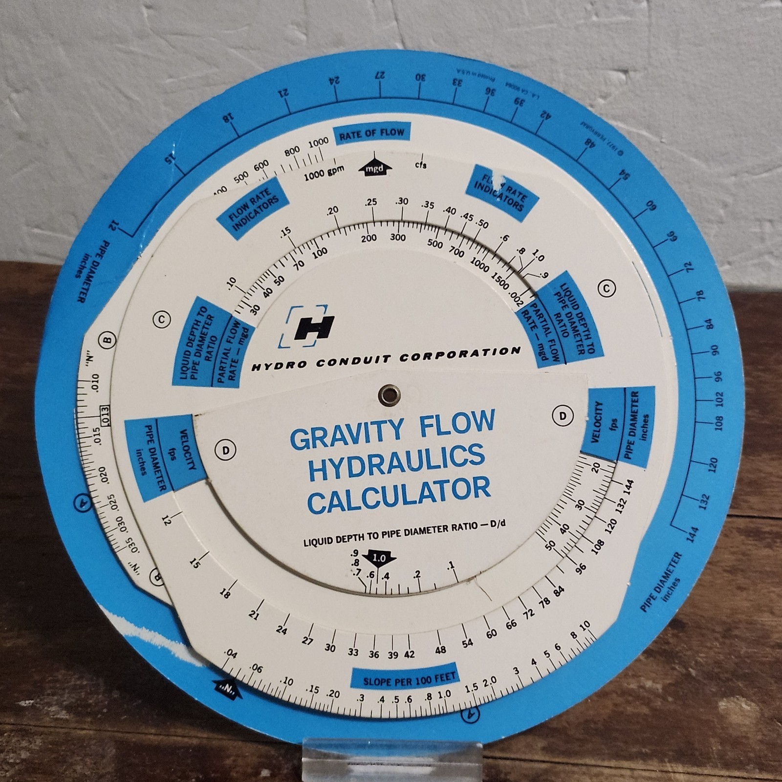 VTG Gravity Flow Hydraulics Calculator MANNINGS FORMULA Pipe Slide Rule 1985