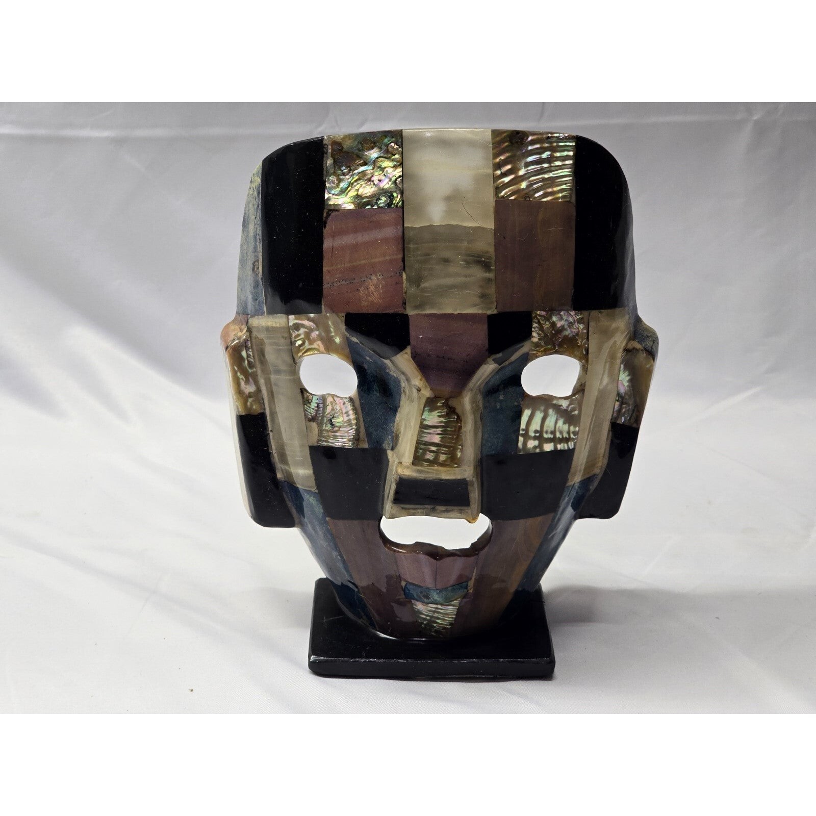 Vintage 1970s Mexican Mosaic Stone Mask Aztec Mayan Burial Style Sculpture 7.5