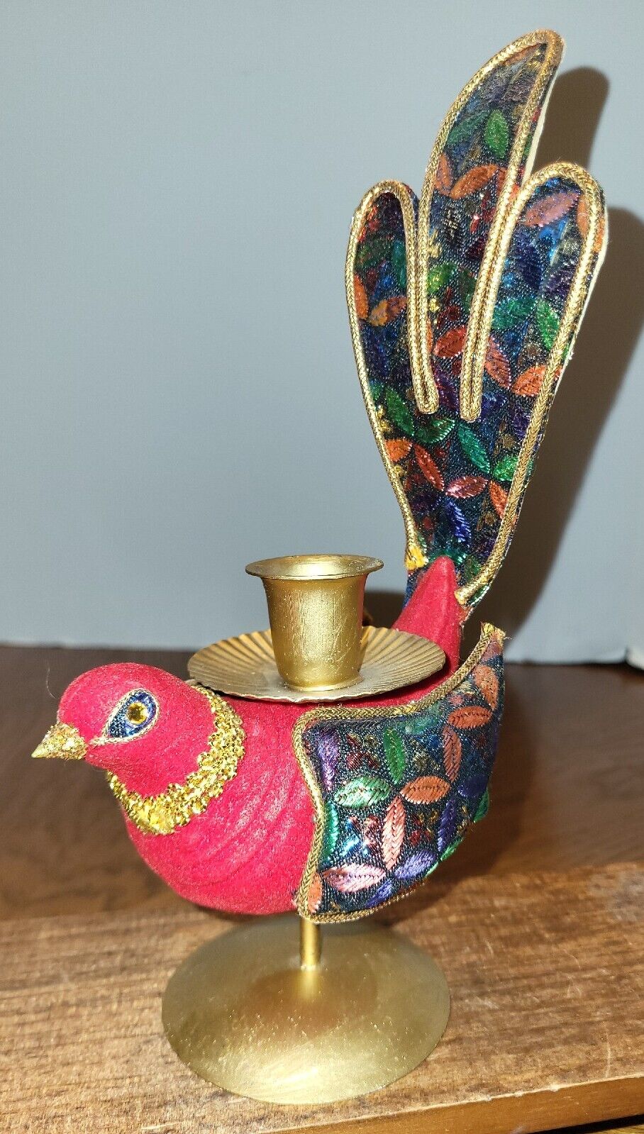 Vintage Wolin Fabric Peacock Candle Holder