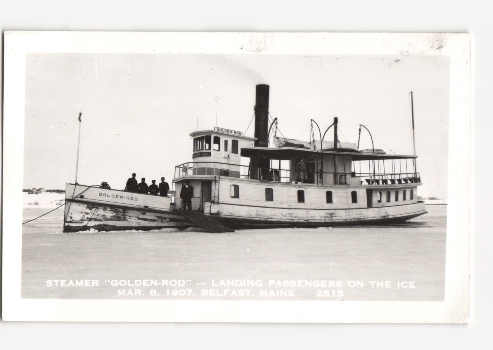 RPPC Steamer Golden-Rod Landing Passengers on Ice Belfast Maine March 8 1907